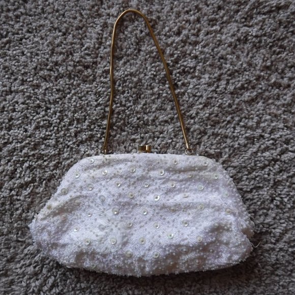 Vintage Sequin and Beaded Satin Evening Bag - Picture 1 of 5